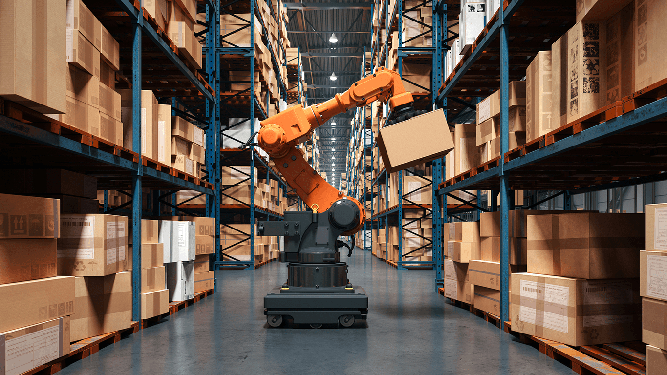 Robotic arm in a retail warehouse, representing accelerating growth through Claude Code engineering for retail
